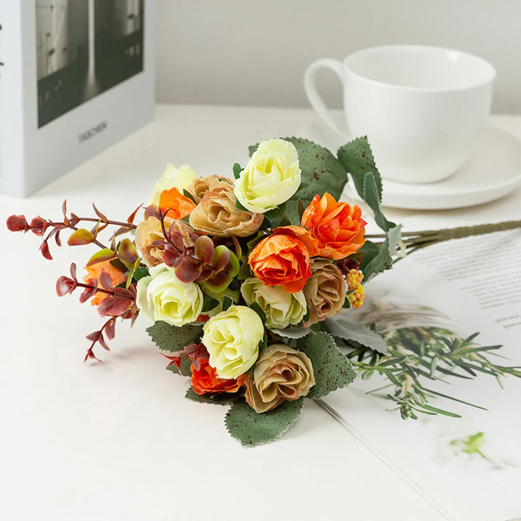 1 Bunch Artificial Silk Rose Flower  21 Heads Fake Flowers Bunch Wedding Party Home Living Room Desktop Ornaments Floral Decor