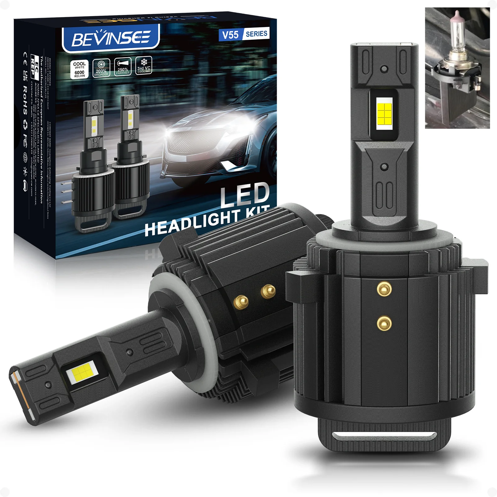 

BEVINSEE H7 LED Headlight Bulbs 100W High Power 10000LM Direct Replace H7 Lamp For VW Golf 7 Golf 6 MK7 Mercedes-Benz 6000K 12V