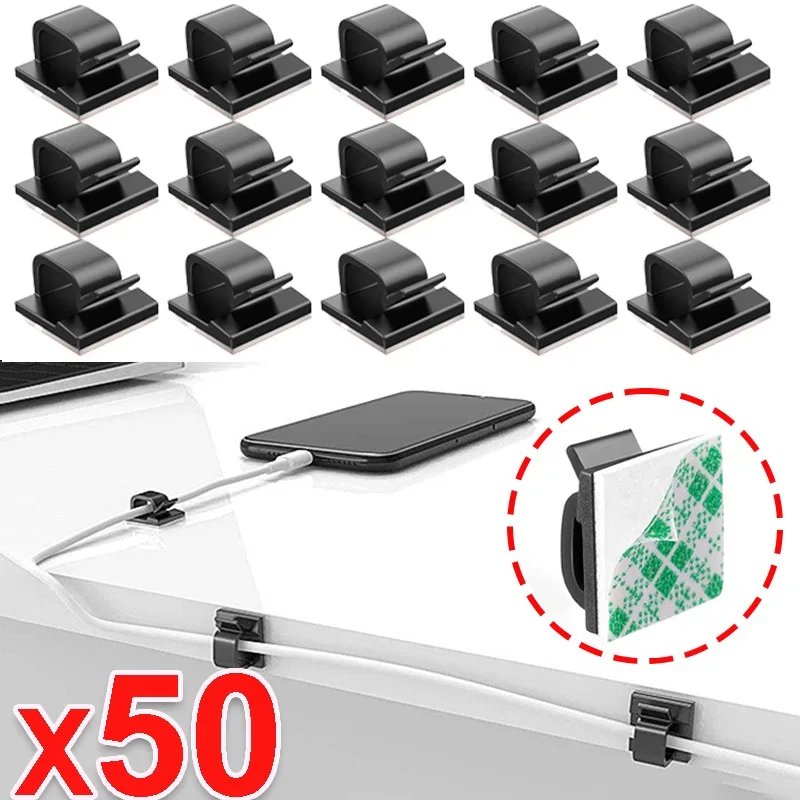 10-50Pcs Cable Organizer Clip Self-Adhesive USB Wire Holder Desktop Under Desk Power Cord Holders Fixed In Car Home Office Clips