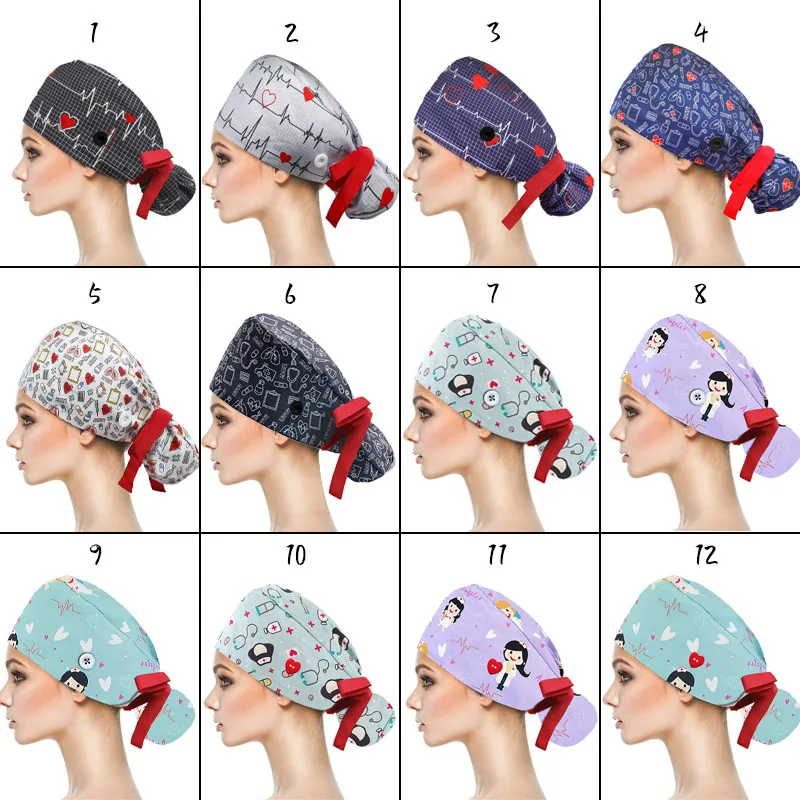 Casquettes de travail d'infirmière en coton pour femmes, chapeaux de toilettage pour animaux de compagnie, absorbant la sueur, respirant, réglable, salon de beauté de laboratoire