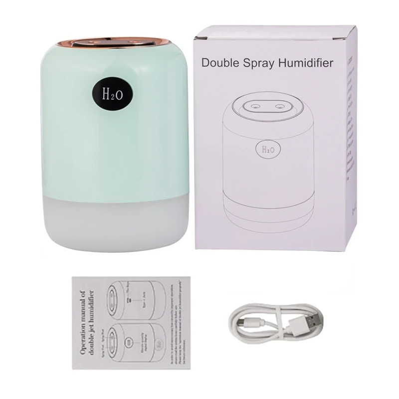 Purificatore d'aria con umidificatore USB a doppio spruzzo di grande capacità da 700ML con lampada a LED per umidificatore d'aria con Aroma a nebbia fredda ad ultrasuoni per la casa