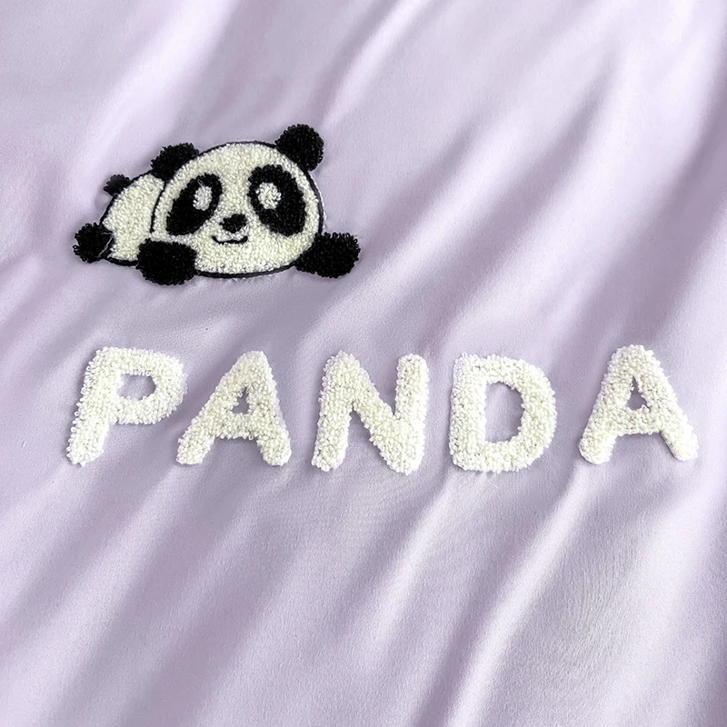 Comforter Sets Ins Style Bedding Set Panda Single Flat Sheet Duvet Cover Pillowcase Purple Towel Embroidery Queen Size Bed Linen