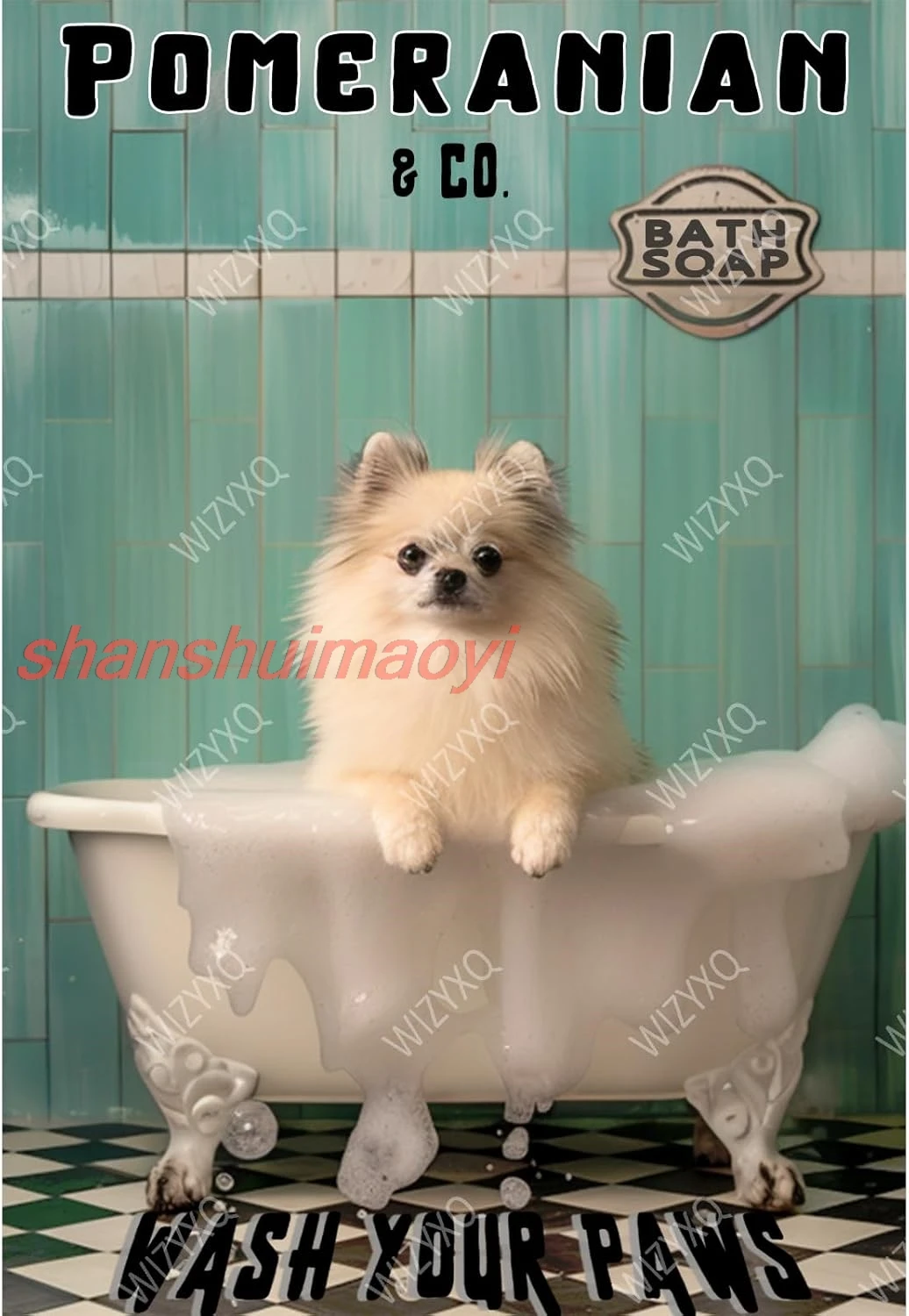 Metal Signs Pomeranian Bath Soap Wash Your Paws Sign Funny Dog Metal Sign Vintage Tin Sign Aluminum Sign Retro Wall Decor fo