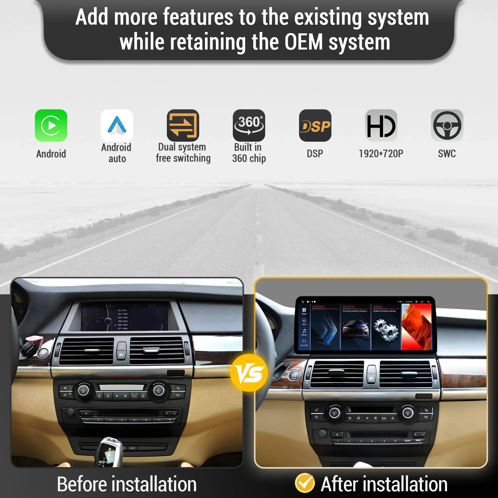 12.3 inch For BMW X5 E70 X6 E71 2007-2014 Left Hand Drive Android 14 Car Radio Wireless BT Carplay Snapdragon 680 Touch Screen