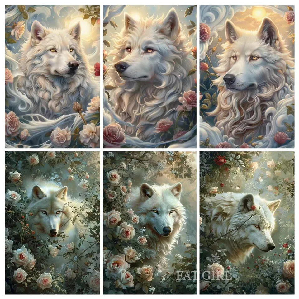 Diamond Painting Flower Animal 5D DIY Wolf Embroidery Full Square Round Diamond Mosaic Picture Cross Stitch Rhinestones Wall Art