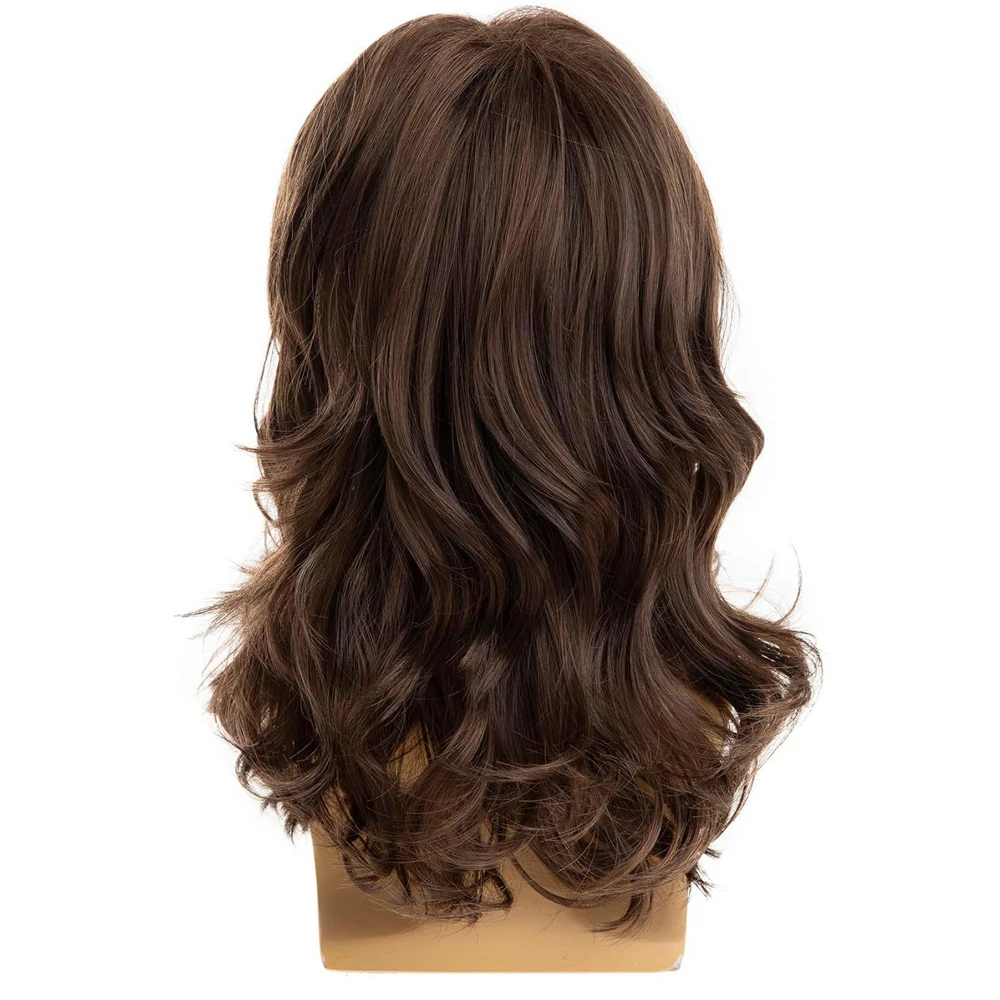 Peluca rizada de longitud media para hombre, pelucas de fibra sintética resistentes al calor, color marrón Natural, con flequillo lateral, pelucas de uso diario