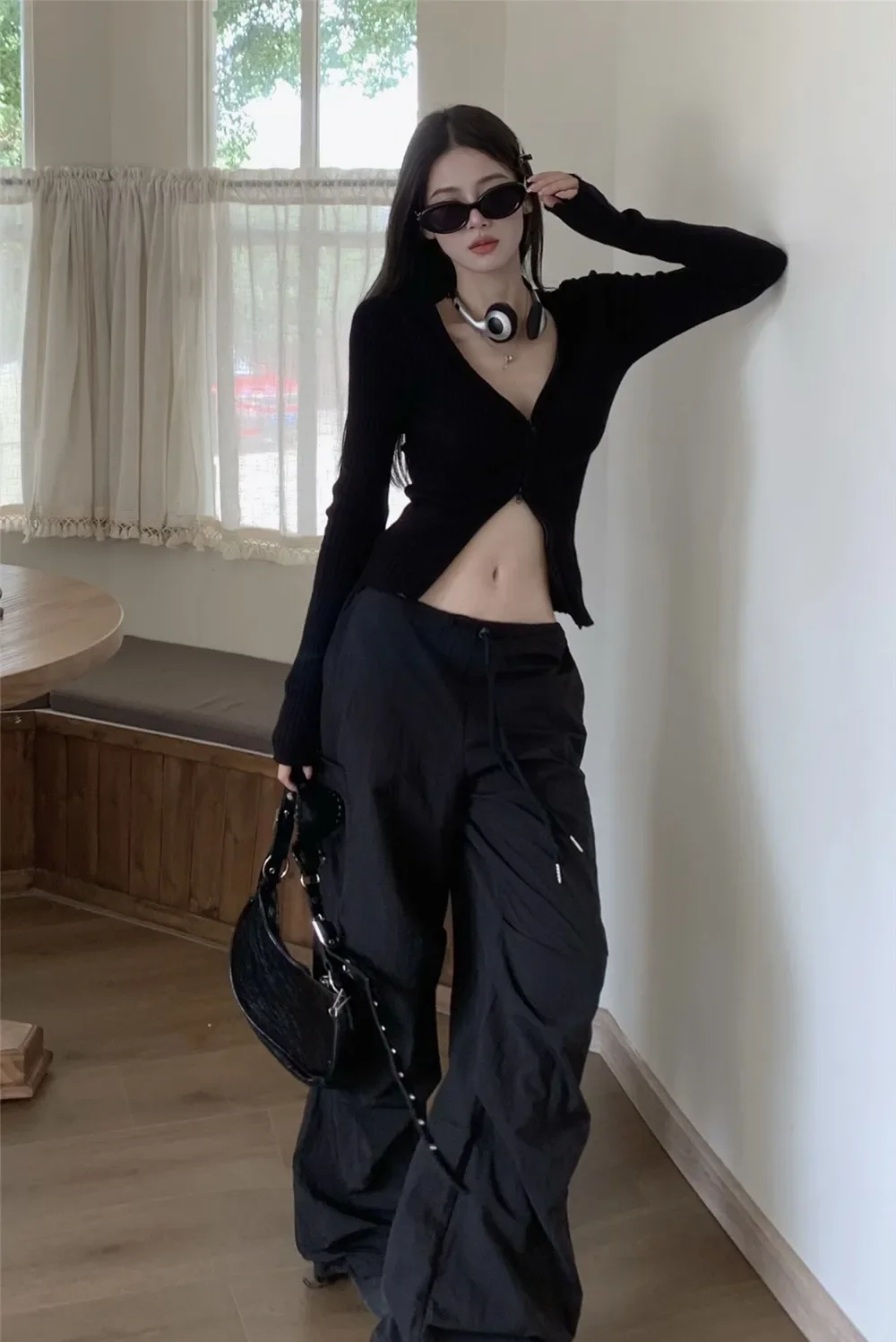 

Черный свитер, женская одежда, туника с длинными рукавами на молнии Sueter Mujer, модные топы с тонкой талией Y2k, повседневный вязаный кардиган, пальто