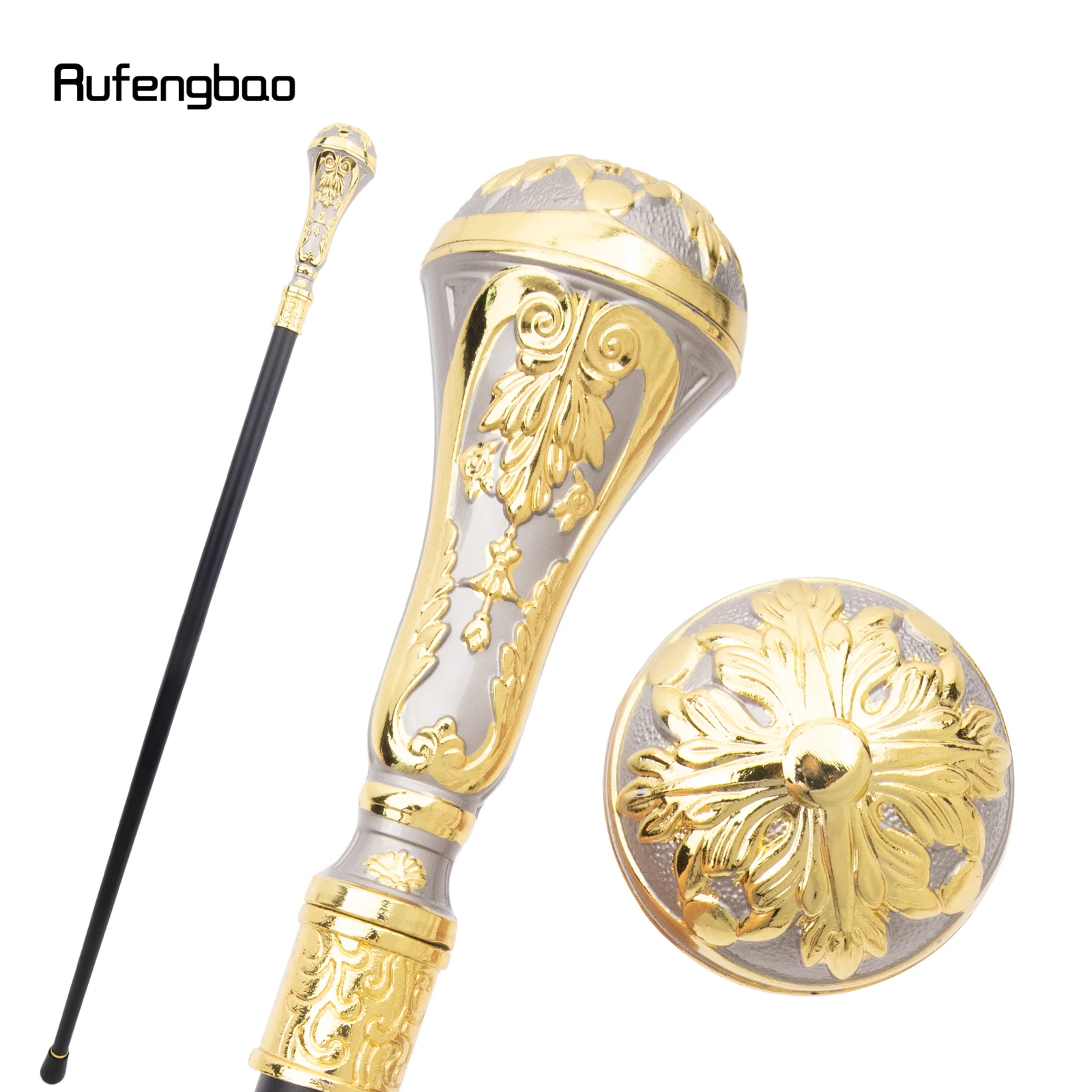 Golden Silver Luxury Round  Single Joint Walking Stick Decorative Cospaly Party Fashionable Cane Crosier 90cm