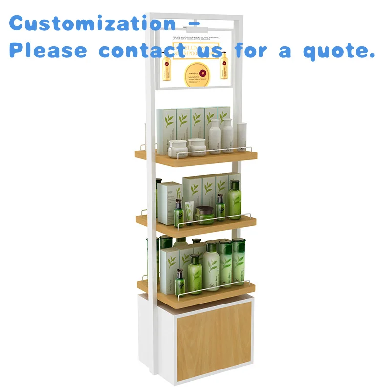 

custom.Kainice High Quality Cosmetic Display Double Sided Wooden Cosmetic Stand Display Shop Racking Display Skincare P