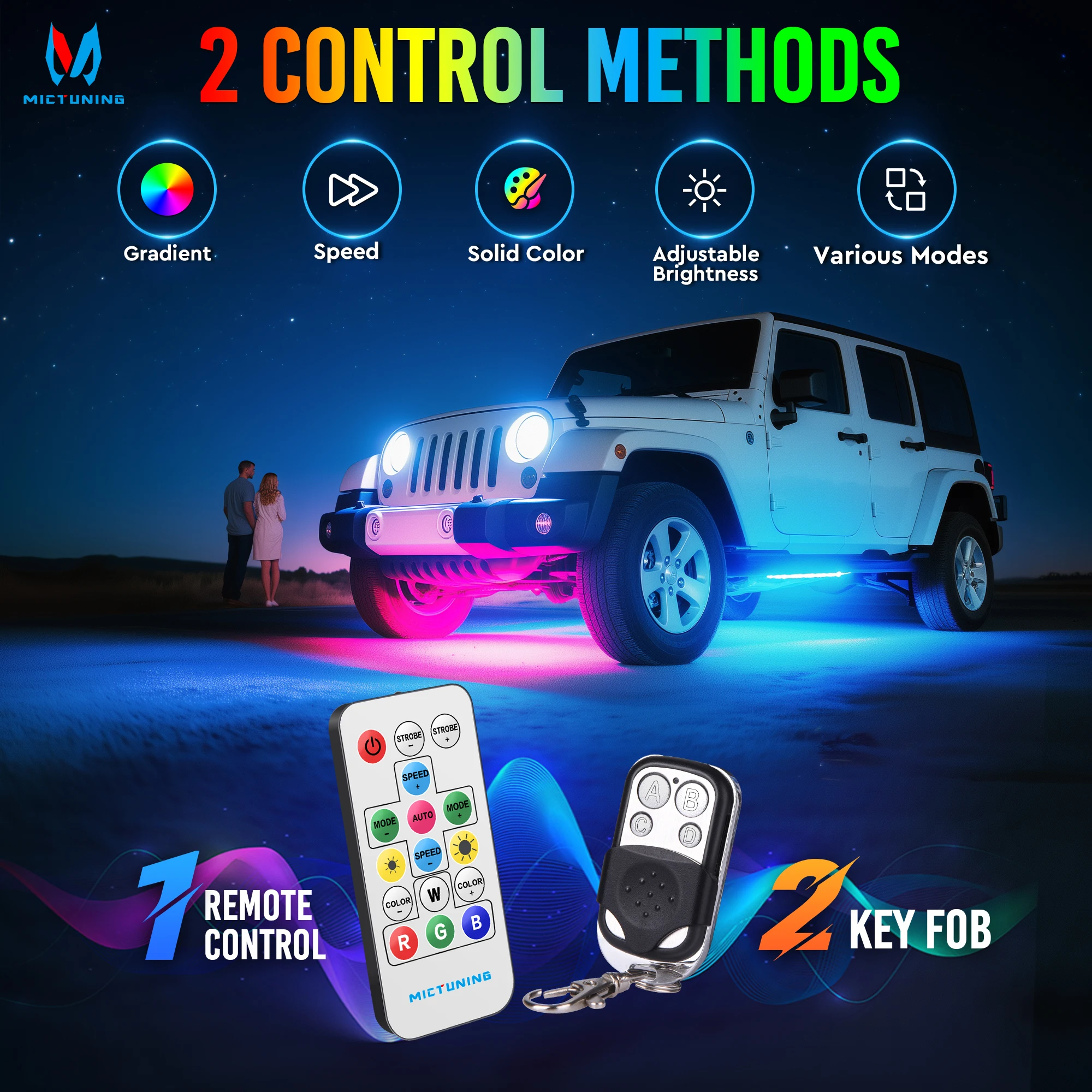 

MICTUNING U8 Car Underglow LED Light Bar with Dual Remote Control&Aluminum Housing Underbody Light Strip Auto Exterior Neon Lamp