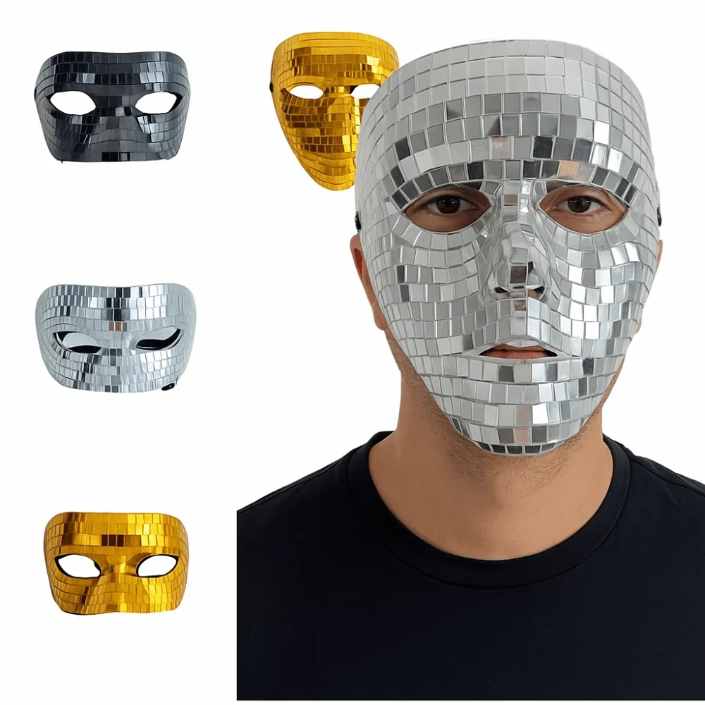 

Masquerade Ball Glitter Mirror Face Mask Full Face Half Face Night Club Mask Party Supplies Cosplay Prom Props Home DJ Decor