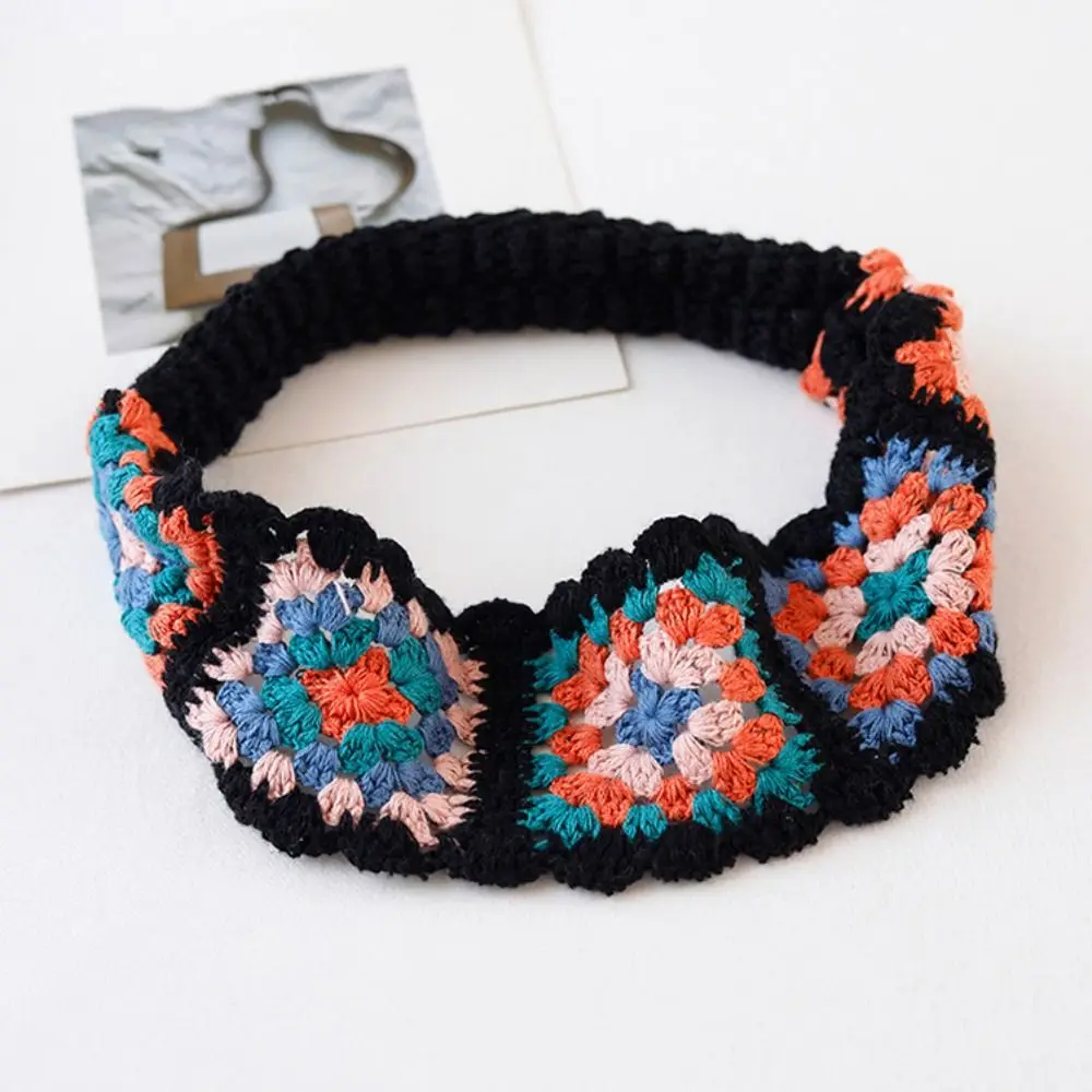 

Elegant Flower Knitted Headband Bohemian Colorful Ethnic Style Hair Band Beach Headwear Pastoral Women Hair Scarf Girls