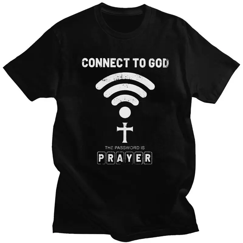 Male Connect To God The Password Is Prayer T Shirts Streetwear Short Sleeves Cotton Jesus Christian T-shirt Graphics Tee Tops
