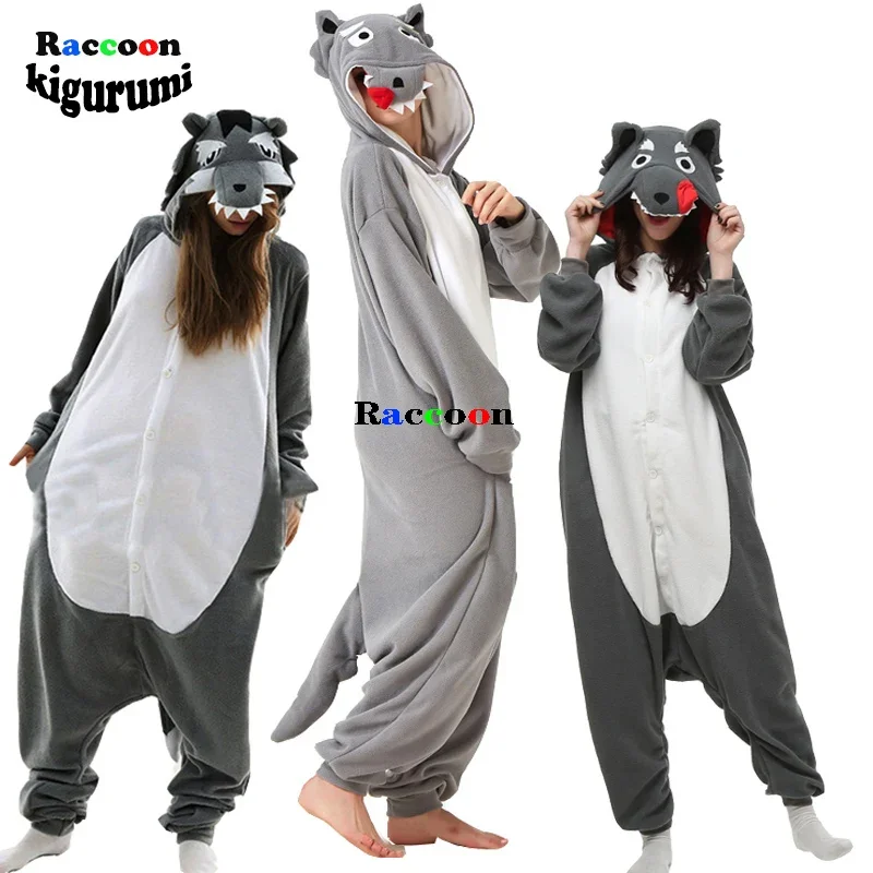 XXL men pajama Wolf for adults onesie women Girl sleepwear cartoon costume animal family winter one-piece pijama raccoonkigurumi