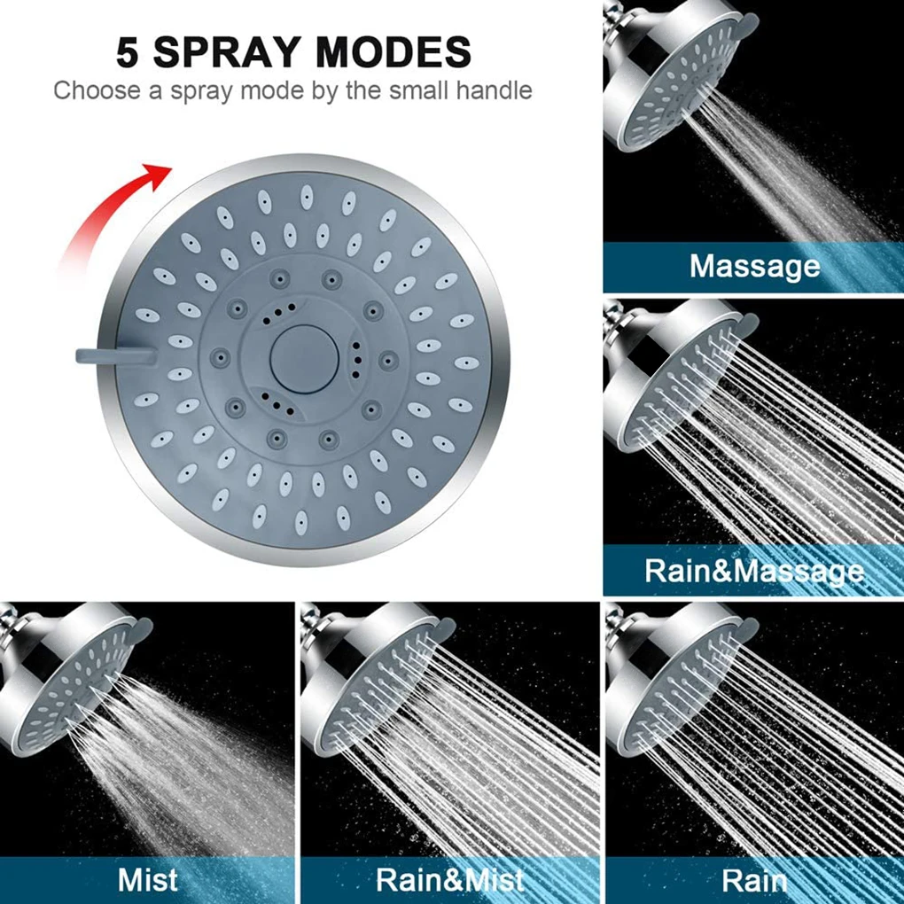 4 Inch 5 Modes Bath Shower Head High Pressure Adjustable Showerhead Filter For Water Bathroom Rain Jetting Top SPA Nozzle Spray