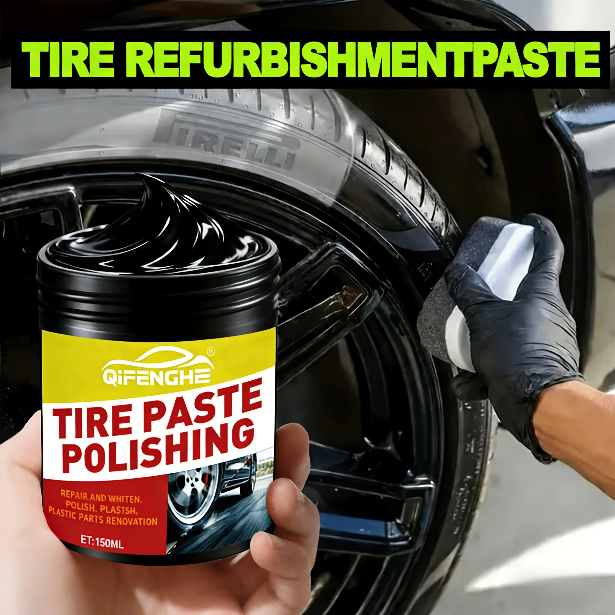 Universal Tire Polish Wax Paste, Dustproof Anti-Oxidation Brightener for Car Motorcycle Rubber Tire Care