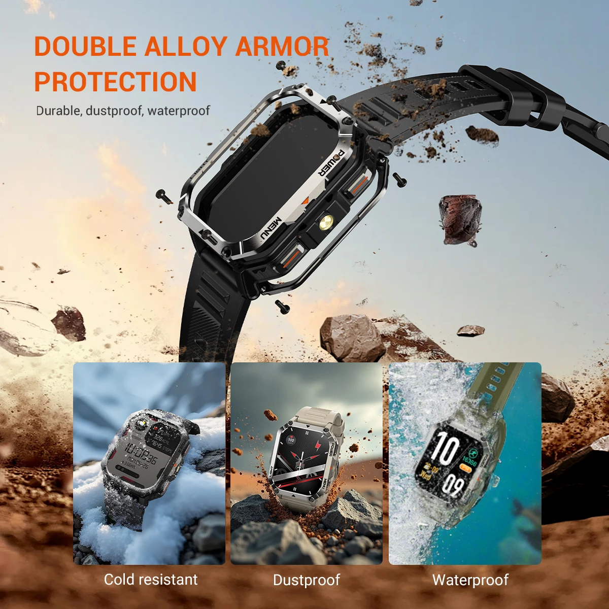 Blackview  W70 Pro Smart Watch 2.01'' HD Full View Screen 900mAh Rugged Smart Watch for Outdoor With Emergency Lighting, Compass