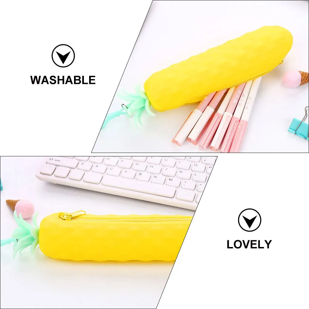 

Pineapple Shaped Silicone Pencil Bag Cute Aesthetic Pouch Small Portable Stationery Case For Girls Students Kawaii Pen Pouch