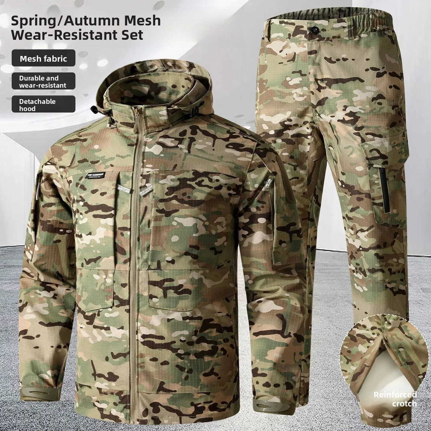 

Spring Autumn Camouflage Workwear Set Men's Elastic Mesh Anti-tear Outdoor Labor Protection Clothing Durable Work Uniform