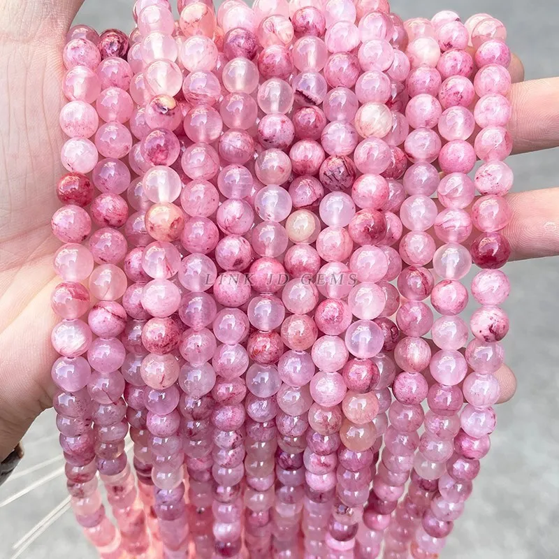 Dyed Color Light Rose Red Afghanistan Chalcedony Jades Beads Round Loose Spacer Beads For Jewelry Making DIY Handmade Bracelets