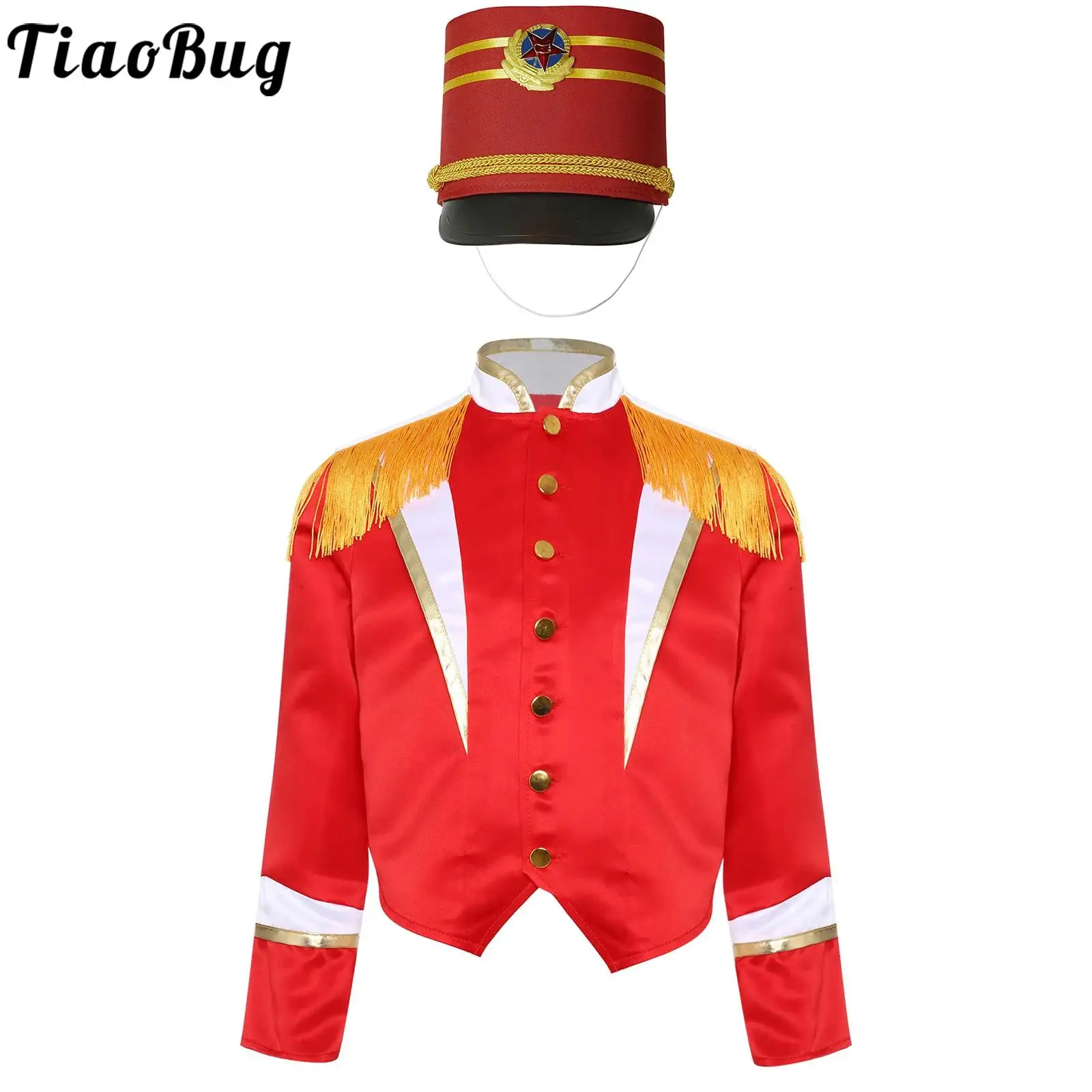 

Girls Boys Drum Major Outfit Marching Band Uniform Jacket and Drum Band Hat Sets Halloween Carnival Party Performance Costumes