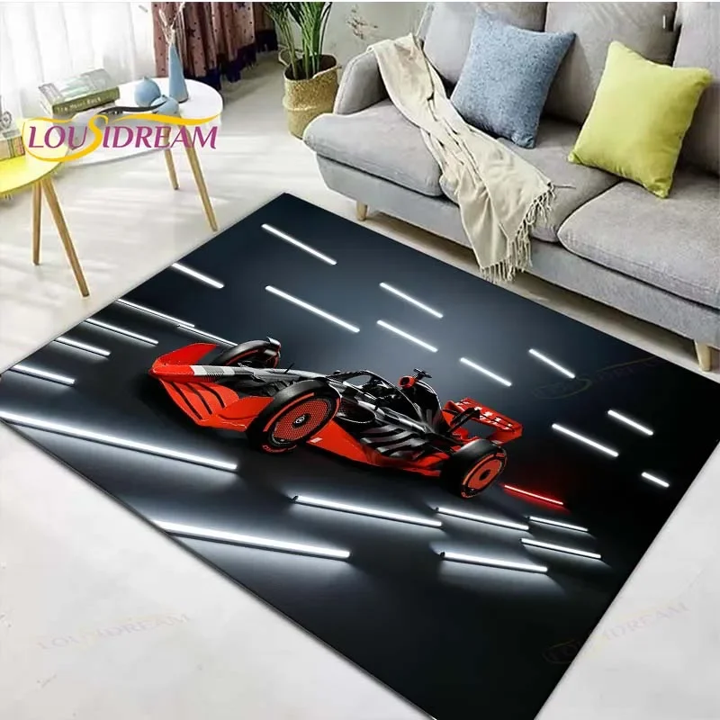 

3D Racing Car Decor Carpet – Non-Slip Rug for Balcony, Bedroom, Kitchen & Coffee Table – Stylish Floor Mat & Gift