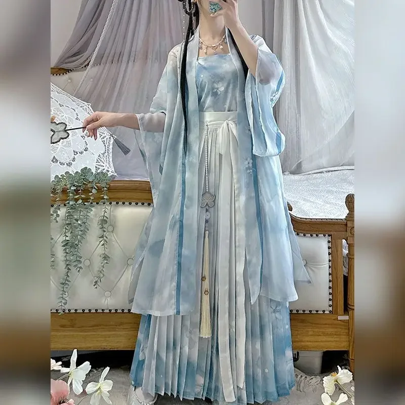 Ancient Chinese Hanfu Dress Women Cosplay Costume Vintage Summer Blue 3pcs Sets Party Outfit Hanfu Dress Song Dynasty Suits