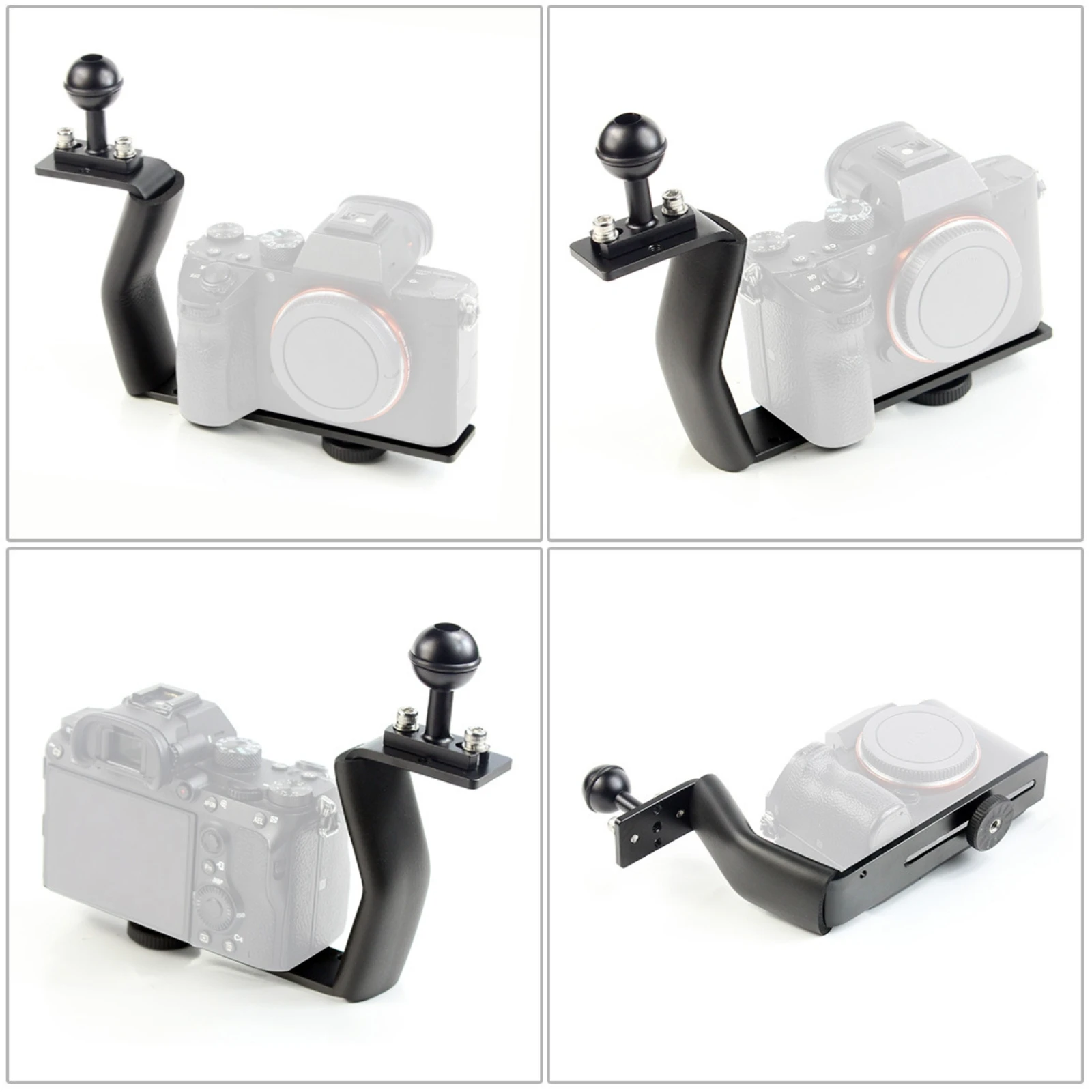 Picture 7: Underwater Camera Tray Bracket Aluminum Alloy Z-Shaped Camera Grip Bracket Underwater Tray Handle Knurled Knobs 1/4-Inch Thread