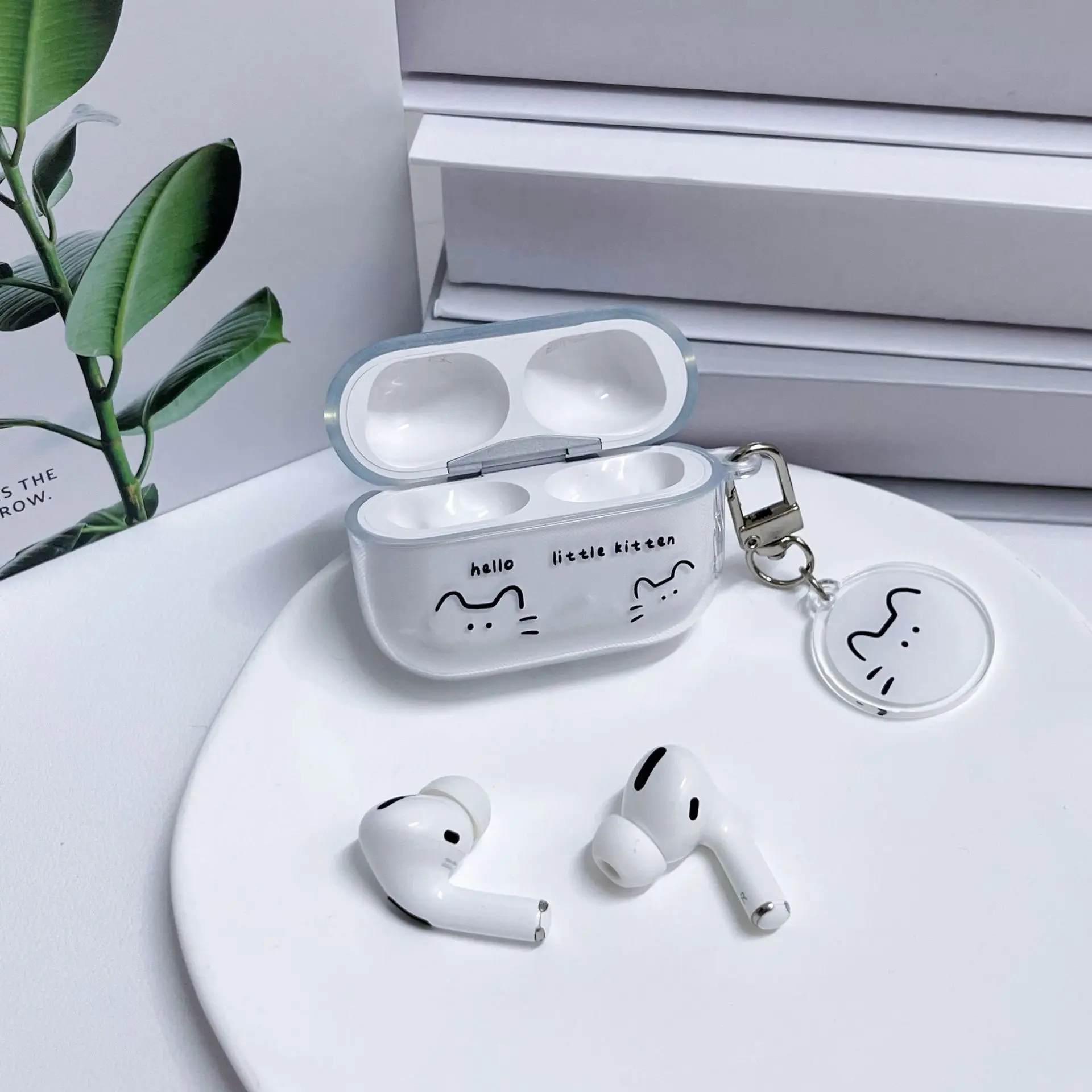 Capa de fone de ouvido de gato de linhas fofas para airpods 1 2 3 4 para airpods pro 2 capa protetora transparente fone de ouvido bluetooth com chaveiro