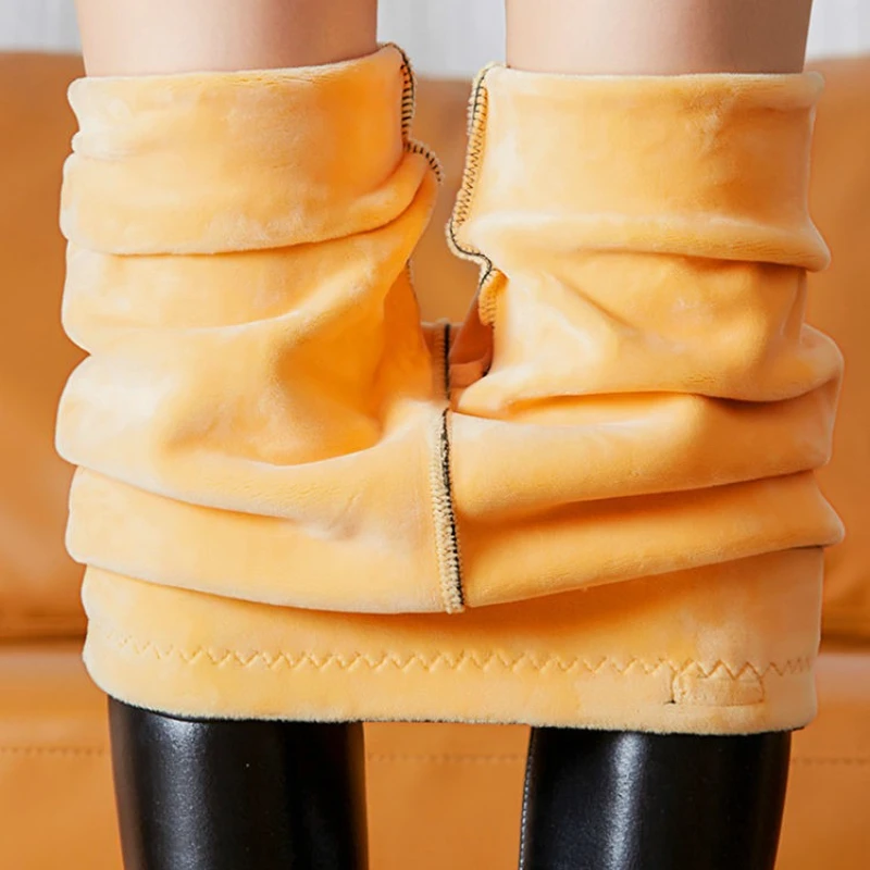 

Брюки из искусственной кожи на флисовой подкладке - 2024 зимние леггинсы с высокой талией, толстые теплые брюки со стременами для женщин в холодную погоду