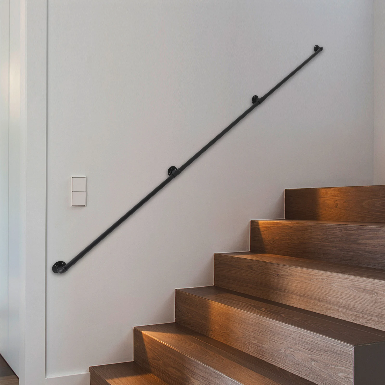 Ringhiera per scale in metallo nero a tre sezioni, ringhiera per scale lunga 3 m, diametro tubo 3,2 cm, per fornire supporto per scale