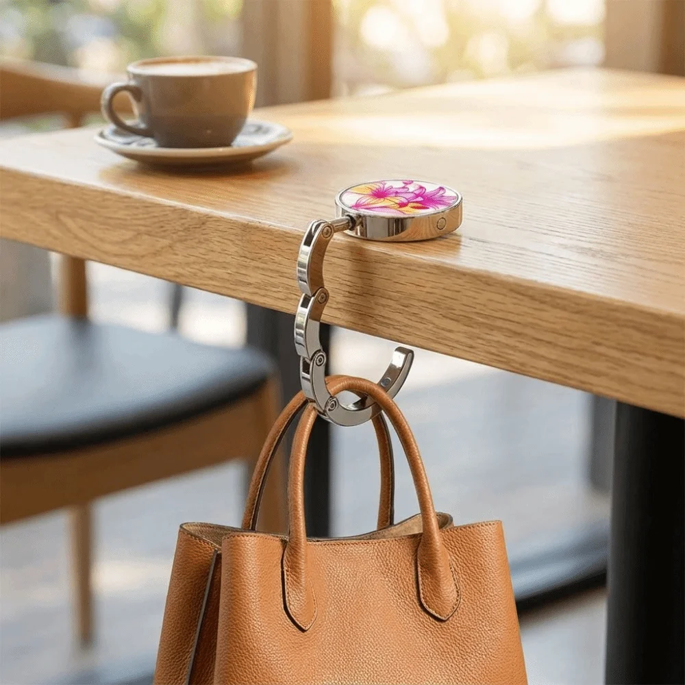 Compact Structure Portable Purse Hook Marble Pattern Alloy Table Handbag Holder Folding Non Slip Bag Hanger Travel Use