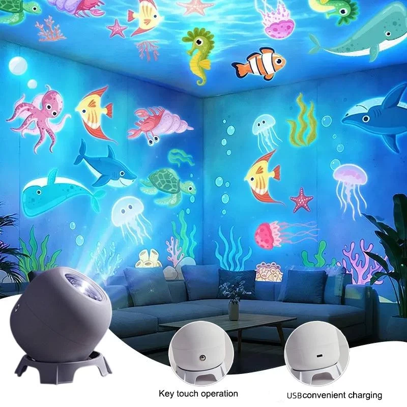 USB LED Ocean Wave Projector 360 Degree Rotatable Dynamic Water Night Light Bedroom Game Room Living Room Decor