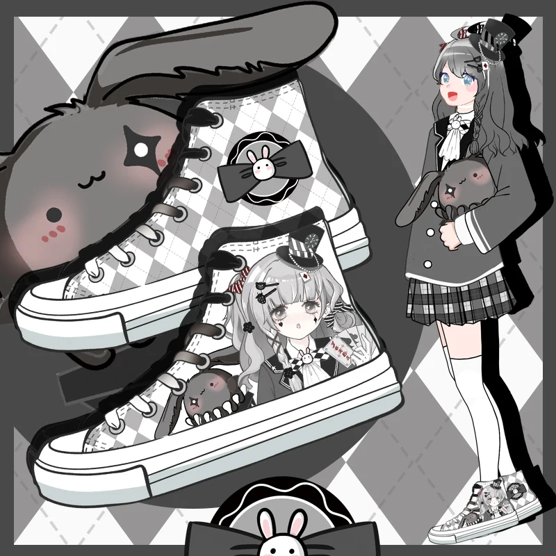 Amy and Michael Original Design Kawaii Girls Students Hand Painted Canvas Shoes Fashion Anime Woman Vulcanize Shoes High Tops