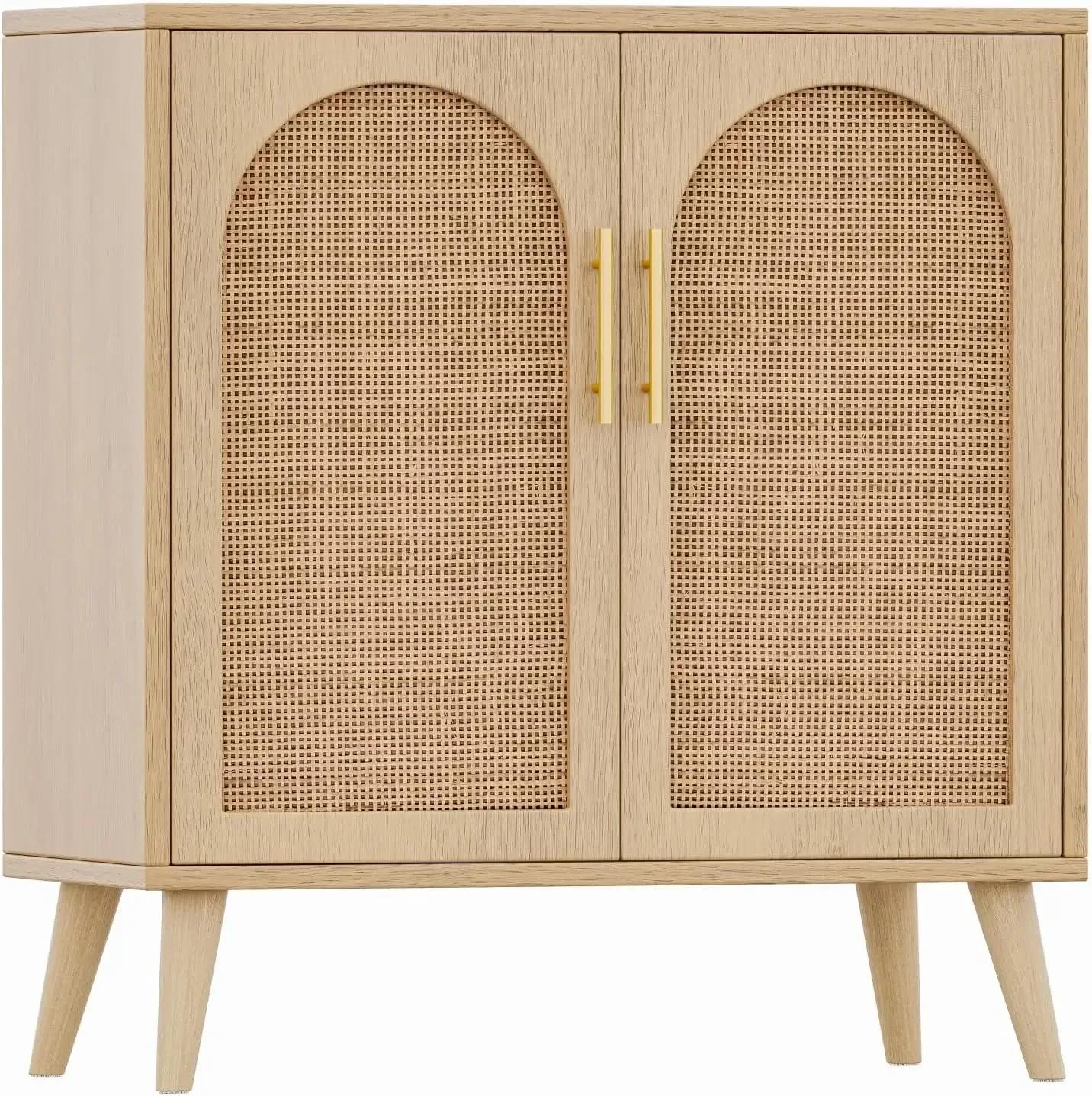 Rattan Storage Cabinet with Doors, Accent Bathroom Floor Cabinet, Modern Sideboard Buffet Cabinet for Living Room, Entryway