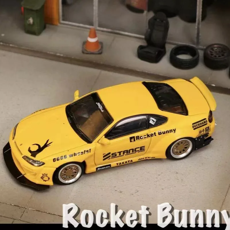 Modèle de voiture en alliage pour Nissan Silvia S15, StreetWeapon, jaune, noir, blanc, 1:64