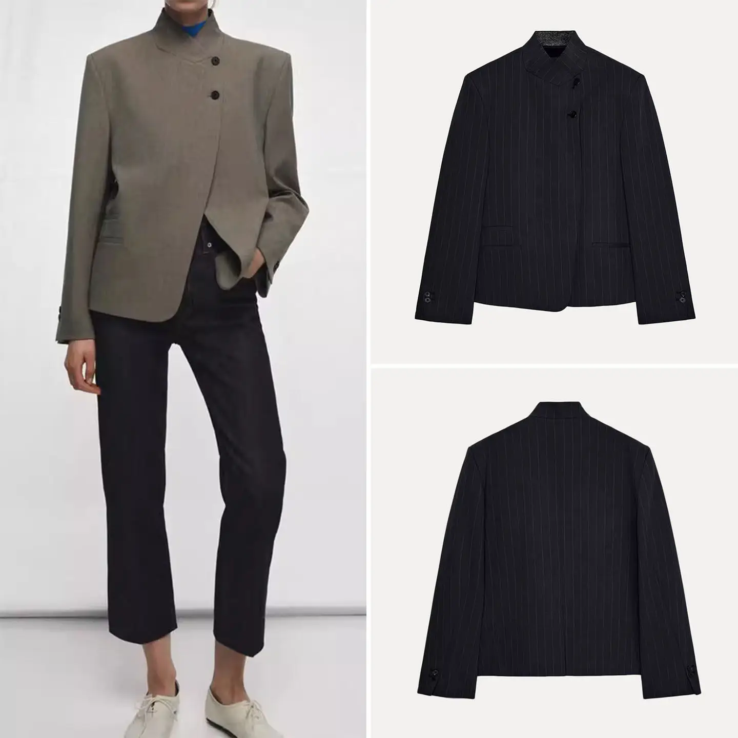 

Модный женский пиджак с длинным рукавом и высоким воротником, весна 2026, новинка, универсальная верхняя одежда стандартного кроя с пуговицами