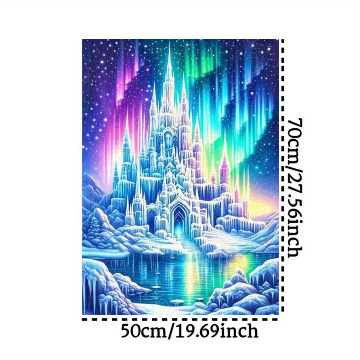 1000 قطعة من أحجية الصور المقطوعة على شكل قلعة الجليد أورورا: مملكة جليدية ملونة تحت السماء المرصعة بالنجوم، مع تأملات على سطح البحيرة، CR