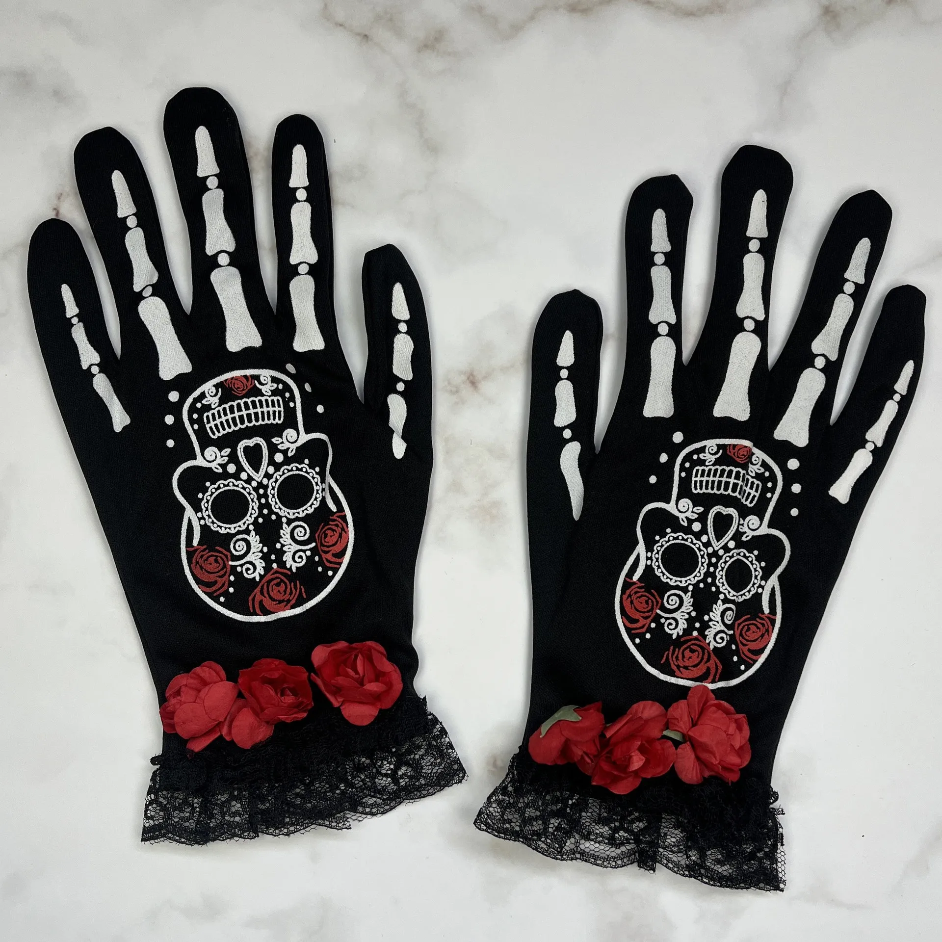 Elegant Lace Edge Gloves for Halloween Stage Show Costume Masquerade Party Fancy Dress