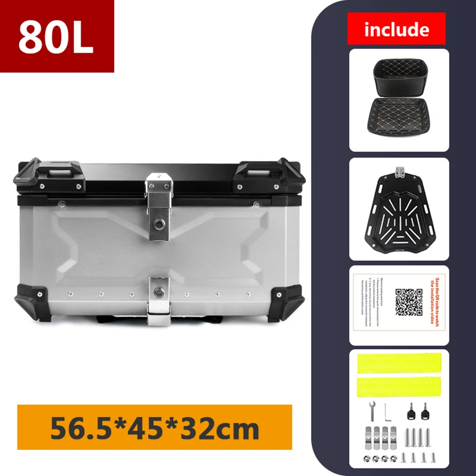 80L Motorcycle Aluminum Top Box Universal Motorcycle Tail Box Large Capacity Moto Travel Luggage Storage Rear Trunk 80L Top Case