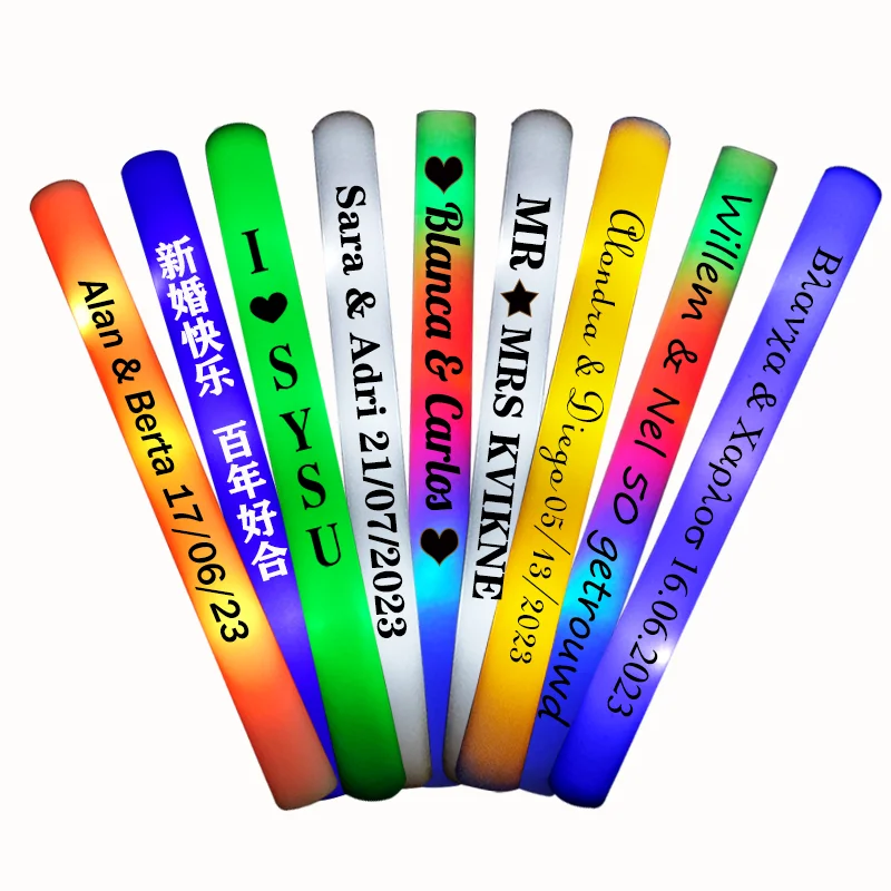 Imagem -04 - Led Foam Glow Sticks Flashing Baton Cheer Tube Glow in The Dark Fontes de Festa de Casamento Modos Brinquedos Stick 100 Pcs