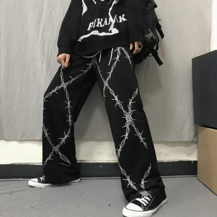 Harajuku Y2k Oversize Baggy Pants Japanese Men Streetwear Korean Sweatpants Print Casual Sport Straight Trousers