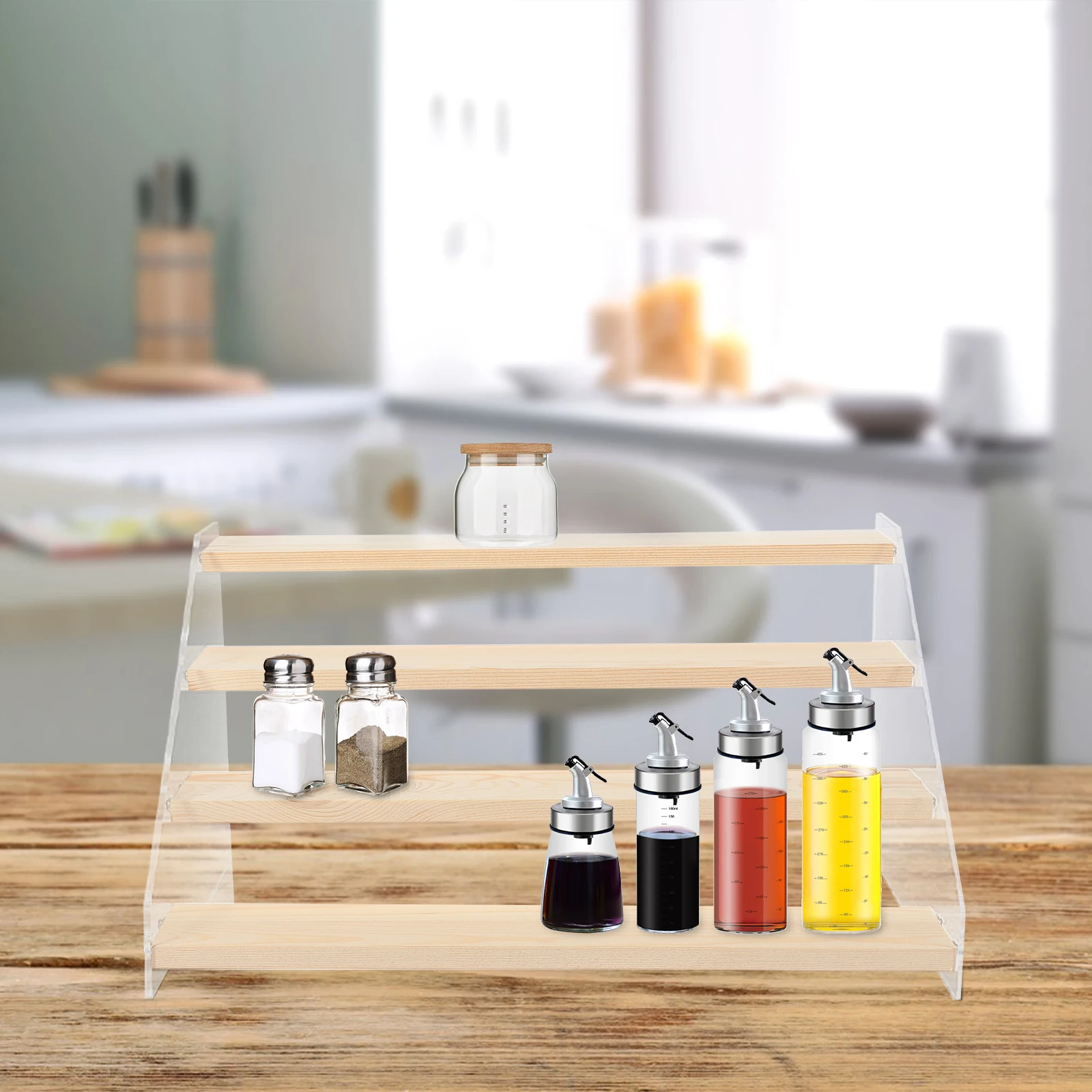 

Sturdy Multi-Tier Acrylic Organizer Countertop Kitchen Condiment Storage Shelf Home Seasoning Stand