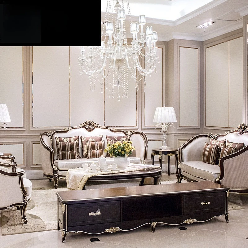 European neoclassical living room furniture birch hand-carved sofa leather art 123 combination sofa