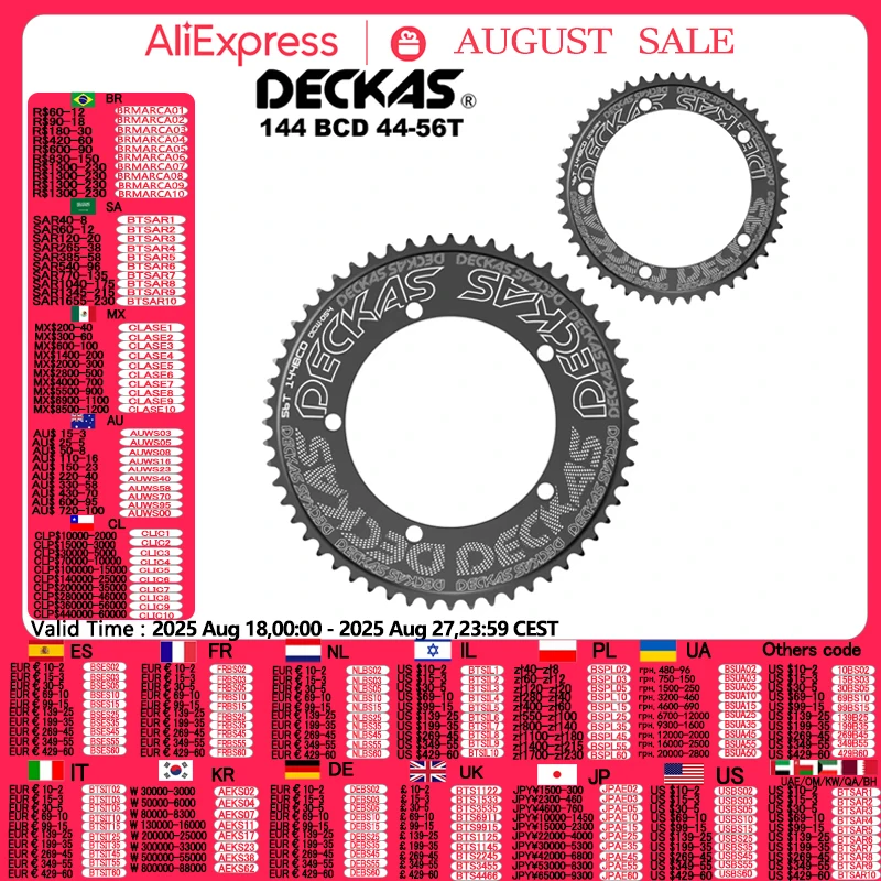Deckas 144BCD plato 44T 46T 48T 50T 52T 54T 56T plato único dientes grandes para bicicleta TMB