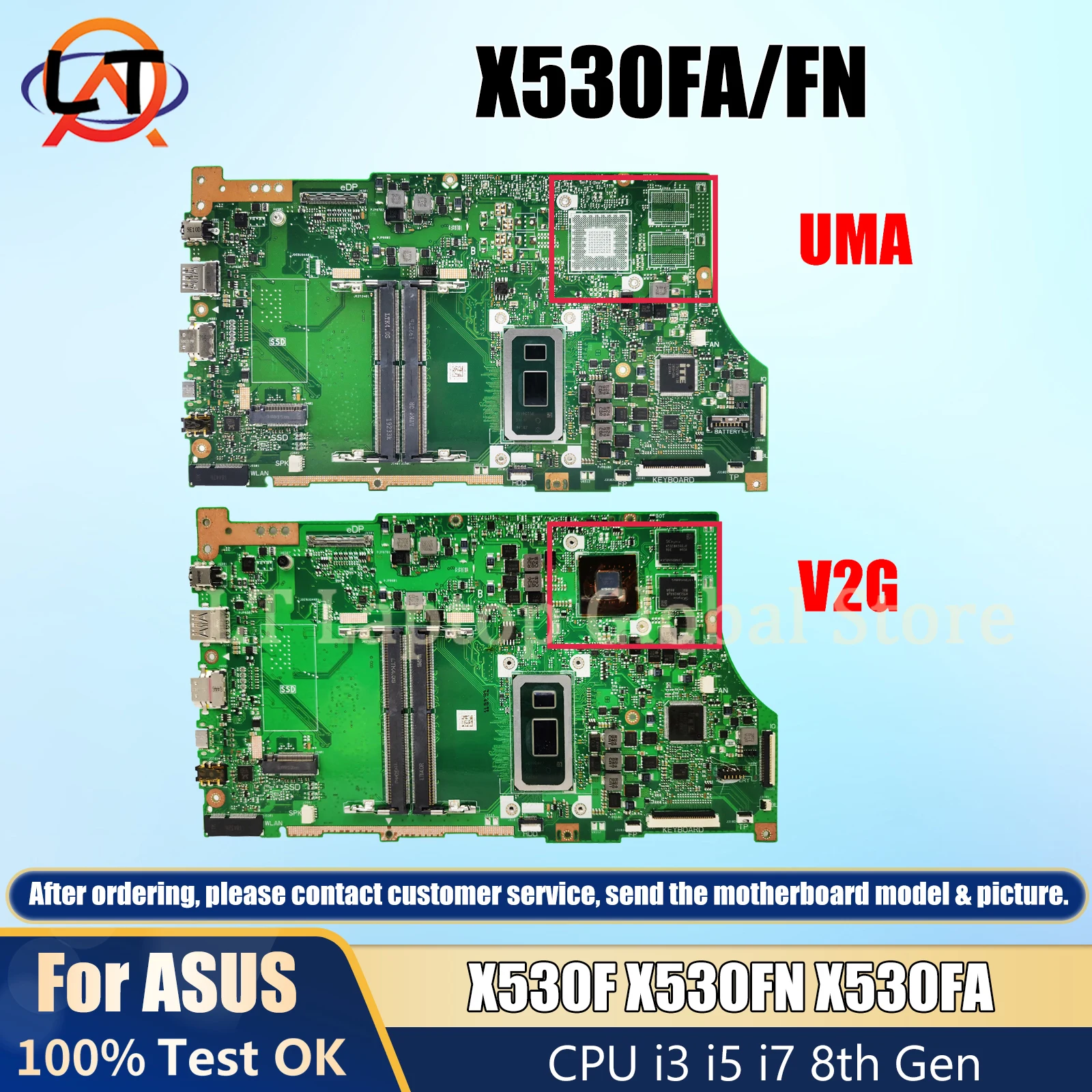 Laptop mainboard X530F For ASUS X530FN X530FA S530F S5300F U5300F V530F K530F computer motherboard with CPU i3 i5 i7 8th Gen