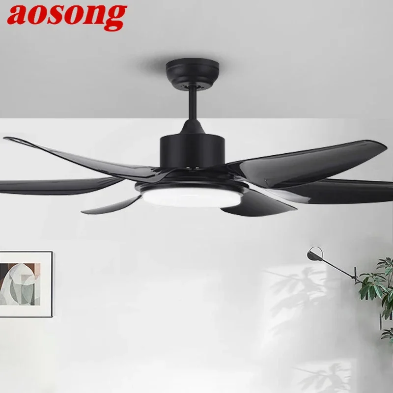 

AOSONG Nordic LED Fan Light American Style Restaurant Living Room Study Ceiling Fan Light Remote Electric Fan Light