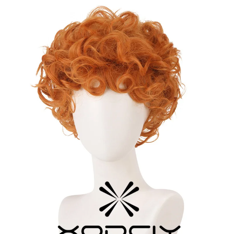 Anime Panty and Stocking with Garterbelt Burifu Cosplay Wig 30cm Short Orange Cruly Hair Heat Resistant Synthetic Wig + Wig Cap