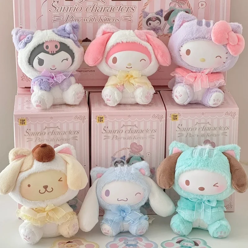 本物のサンリオ家族からかい子猫シリーズぬいぐるみペンダントブラインドボックスハローキティクールロロミメロディーかわいい飾りガールギフト