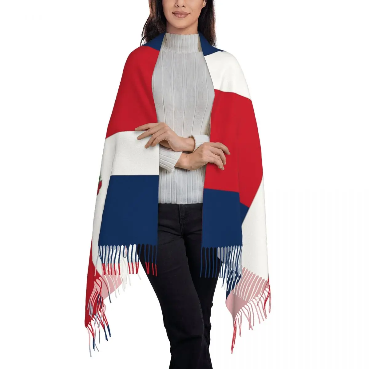 Dominican Republic Flag Gifts, Stickers And Other Products Scarf Tassel Scarves for Women Shawls Wraps Fall Winter Shawl Wrap